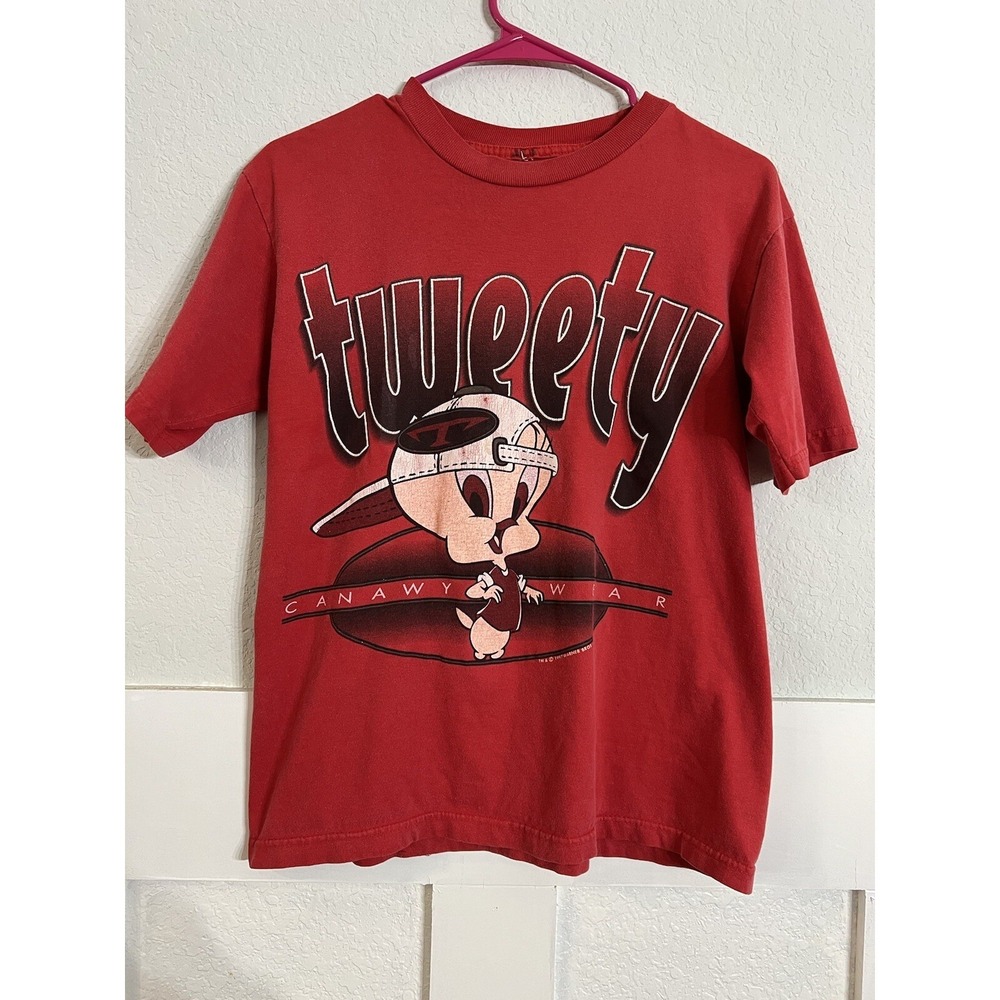Vintage Looney Tunes T Shirt 1997 Warner Bros Tweety Bird Canawy Wear Red Mens M